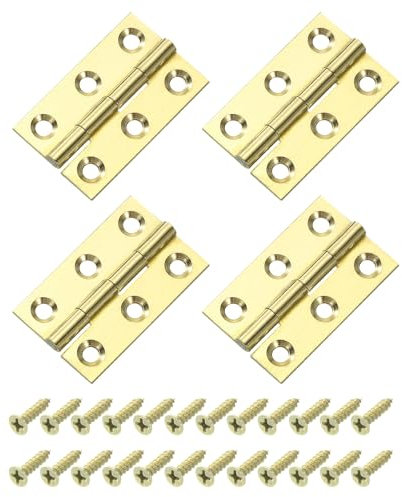Sourcing Map 4 Pcs Folding Brass Butt Hinges, Gold Tone, Classic, Antique Style, 1.5 Inch, 14mm/0.55inch Hole Spacing
