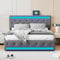 ADFUNIT Polsterbett 180x200 cm mit LED und USB, Doppelbett mit 4 Schubladen, Boxspringbett mit Stauraum und Lattenrost, Jugendbett Rückenlehne Bettgestell, Ohne Matratze, Leinen Grau