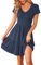 WNEEDU Women's Summer Dress V Neck Short Sleeve Casual Dress Pleated Hem Knee Length T-Shirt Dresses with Pockets Navy Blue M