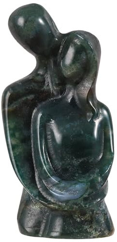 TUMBEELLUWA Geschnitzte Umarmende Paarstatue Kristall Liebhaber Figur Abstrakte Liebe Skulpturen für Wohnkultur Romantische Jahrestag Hochzeit Geschenke für Paare Indischer Achat