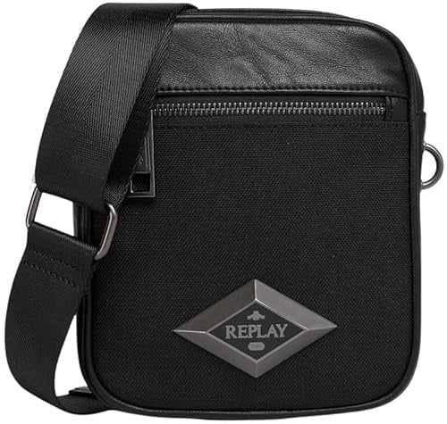Replay Herren Umhängetasche mit Außentasche, Black 0098 (Schwarz), Einheitsgröße