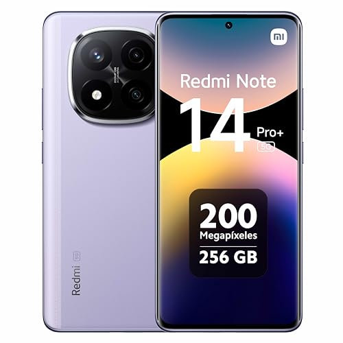 Xiaomi Redmi Note 14 Pro Plus 5G Smart Phone, 8GB RAM 256 GB, Pantalla AMOLED de 6,67'', Sensor de Huellas, Cámara de 200 MP, NFC, Cargador no Incluido, Color Lavender Purple