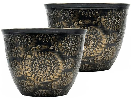 SG Traders Pack Of 2 X-Large Plastic Round Chengdu Garden Plant Pots Planter Indoor Outdoor Pots Top Diameter Flower Pots with Drainage Holes, Beautiful Planters for Your Garden Needs (40cm)