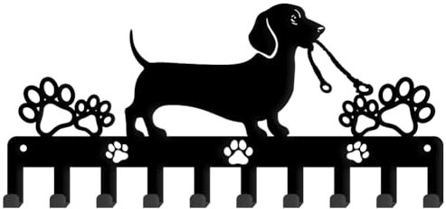 SUPERDANT Dackel Schlüsselhalter Hundeschlüsselhaken Hund Mit Pfotenabdruck Schlüsselleiste Mit 10 Haken Dekorative Wandhaken Personalisierter Schlüssel Organizer Für Hundeleine Küchenwanddekoration