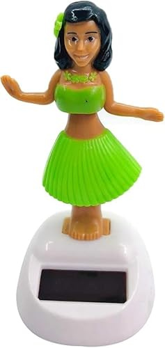 Grüne Hula-Mädchen-Figur, Dashboard-Puppe, solarbetriebenes tanzendes Mädchen, Auto-Armaturenbrett-Dekor, schwingendes Bommel-Spielzeug, Auto-Ornament-Puppen, hawaiianische Mädchen, solarbetrieben