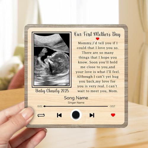 Personalized Ultrasonic Baby Photo Music Fridge Magnet, Customized Picture Fridge Magnet, First Day for New Mom and Pregnant Wife, Built-in Music Player (A1)