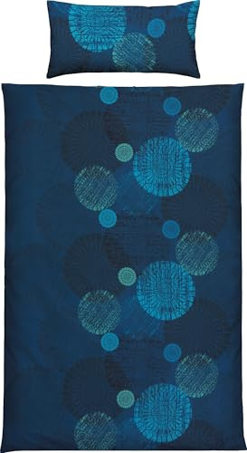 REDBEST Renforcé Bettwäsche Kreise Marine Größe 40x80 cm / 135x200 cm - temperaturausgleichend, strapazierfähig, mit Reißverschluss