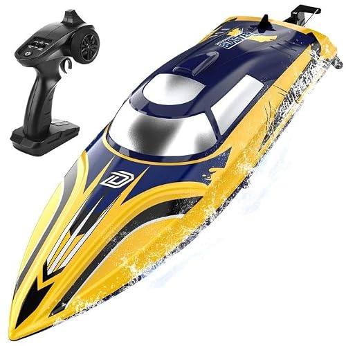 DEERC 14 Bateau télécommandé Rapide de avec lumières LED, 30+ Mins, 20+MPH, Bateau Rapide télécommandé à redressement Automatique pour Piscine et lac, Jouet Aquatique d'été pour Adultes et Enfants