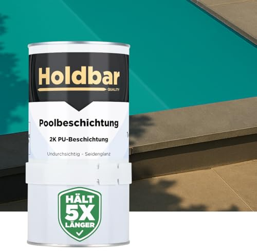 Holdbar 2K PU Poolbeschichtung Türkisblau (RAL 5018) 1 Kg - UV- & chlorbeständige, wasserfeste Polyurethan Schwimmbadfarbe - Poolfarbe für Betonbecken, Fliesen- GFK- & Kunststoff-Pools