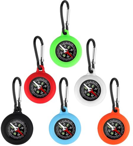 6 STK Kompass Kinder Kompas Outdoor Compass mit Karabinerhaken Taschenkompass,Funktioneller Kompass Schlüsselanhänger Kinderkompass Survival Ausrüstung Peilkompass für Outdoor Camping Wandern Reisen