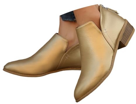 ticticlily Chelsea Boots Damen Stiefeletten Mit Niedrigem Absatz Spitze Und Reißverschluss D Gold 39 EU