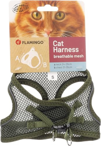 katzengeschirr - Step&Go Berta kaki S - 24-29 cm / 31-35 cm - Nylon mit atmungsaktivem mesh und reflektierenden Streifen