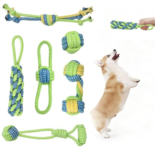 Zuxbolf 6 Pz Corda Giocattolo per Cani,Corda da Masticare Cani,Giocattoli per Dentizione per Cane,Giochi per Cane Cucciolo da Masticare per Dentizione, Giocattoli da Masticare, Pulizia dei Denti