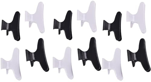12pcs Butterfly Hairdresser Clamps, Professional Salon Hair Claws for Sectioning and Styling Non-Slip Strong Grip Hair Clamps Hairdressing Tools Stylish Hairstyles Accessories Men Women(Black & White)