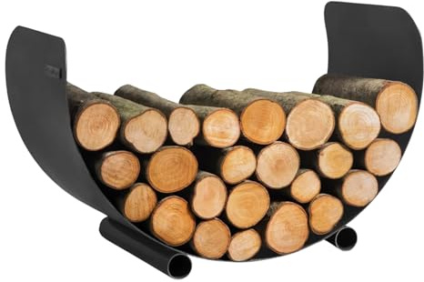 MR. DEKO BENE ON FIRE Kaminholzregal Ohio 70 cm | Brennholzregal Metall schwarz | Brennholzschale robust wetterfest | Kaminholzunterstand stabil Garten | Designer Feuerholzregal liegend