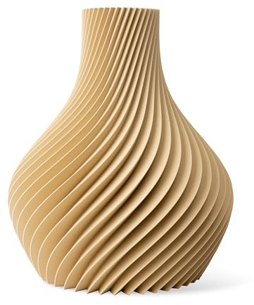 NATUMO Design 3D Vase Kunststoff „Bulba“– bruchsichere Blumenvase modern, Deko Vase mit skulpturaler Form (Beige, 24cm)