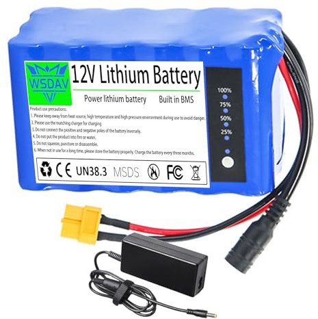WSDAV Batterie de Remplacement pour Bateau amorceur 12 V Li-ION 12 V 18 Ah 22 Ah 24 Ah 30 Ah pour Moteur 0-360 W avec Chargeur
