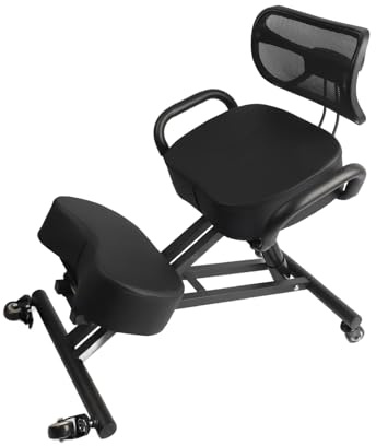 Naroote Kniestuhl mit Verstellbarer Rückenlehne und Lederkissen, Ergonomischer Orthopädischer Hocker Zur Haltungskorrektur für das Büro zu Hause, Stahl + Schwamm + Leder + Sperrholz