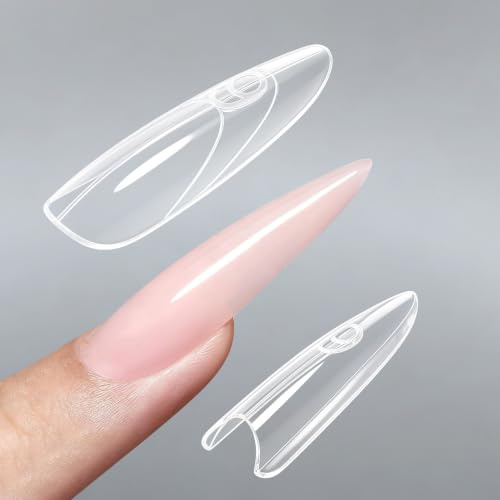 NGOKPYD 240Pcs Sandwich Dual Nail Forms for Gel Builder, Polygel Nail Kit, 15 Sizes Dual Forms Nails, Strong Full Cover Short Gel Tips for Nail Extensions(Almond Coffin)