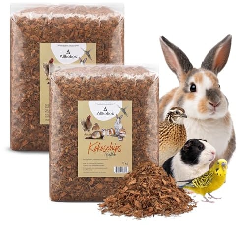 Allkokos 2x5kg hochwertige Kokoschips für Kleintiere und Vögel | Natürliche Unterlage aus Kokosfasern - staubarm, geruchsbindend, schimmelhemmend, Kokossubstrat für Nager und Reptilien