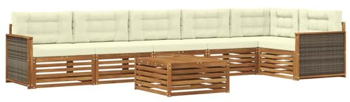 vidaXL Outdoor-Sofagarnitur mit Kissen 7 pcs Natur und Creme, Lounge-Sofa für die Terrasse, modernes, wetterfestes Gartenmöbel-Set für Bequeme Sitzgelegenheiten