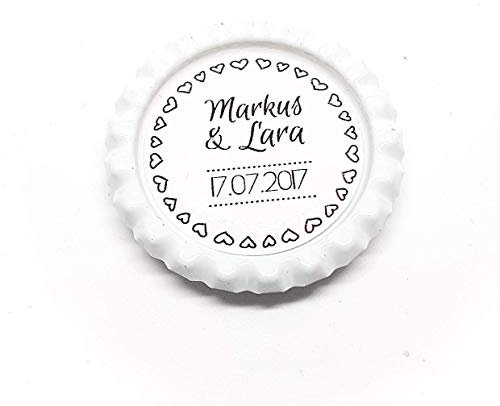 Magnet oder Button Kronkorken – Hochzeit Taufe Geburt Geburtstag Kommunion Geschenk Gäste - Text individualisierbar mit Namen Datum Handmade love Herz