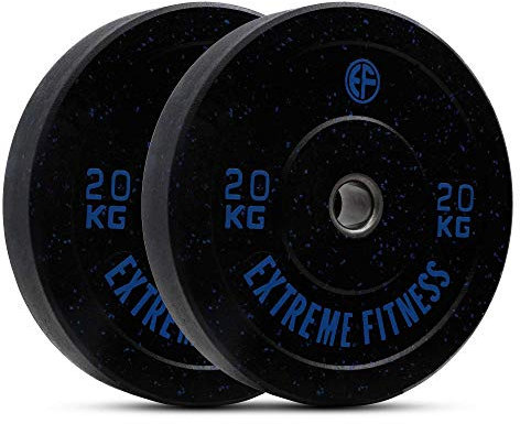 EXTREME FITNESS Olympic Weight Bumpler Plates Set - 2 Inch Weight Plates Set from 5kg to 25kg - Hi Temp Solid Rubber Gym Plates for Home and Commercial Gym Use - 20kg Weight Plate Pair