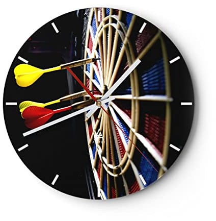 ARTTOR Moderne Wanduhr 30x30cm Rund Glasuhr Sonstige Sport - 2199 | Pfeil Federbälle Spiel Glas Analog Wanduhr Lautlos Wanddekoration Wohnzimmer Büro Küche Wanddeko Küchenuhr Geräuschlos ARTTOR