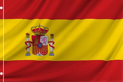 Durabol Bandiera della Spagna con stemma Flag 90 x 150 cm Satin 2 anelli metallici fissati all'orlo