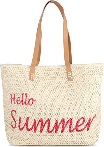normani Strandtasche Schultertasche Handtasche Umhängetasche mit Sommer Design und großem Volumen Farbe Hello Summer