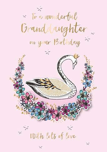 Stunning Handmade Wonderful Granddaughter Birthday Card from The Lovely Studio Collection - Elegant Swan and Flowers with a Sophisticated Foil Finish - Greeting Card for Her (TP-SCEF0117)