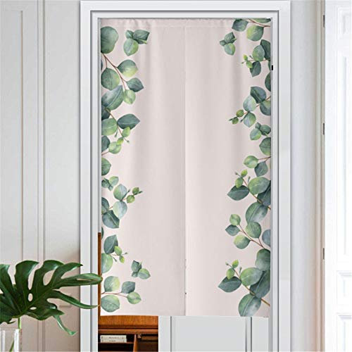 MYRU Japanischer Vorhang Noren Japanischer Vorhang Eingang Feng Shui Türvorhang (Grüne Blätter, 84 x 150 cm)