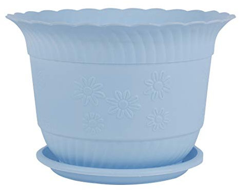 sourcing map Pot de Fleur Pot de Plante avec Plateau ière Décor Intérieur Bureau Motif floral plastique 23cm Dia Bleu ciel