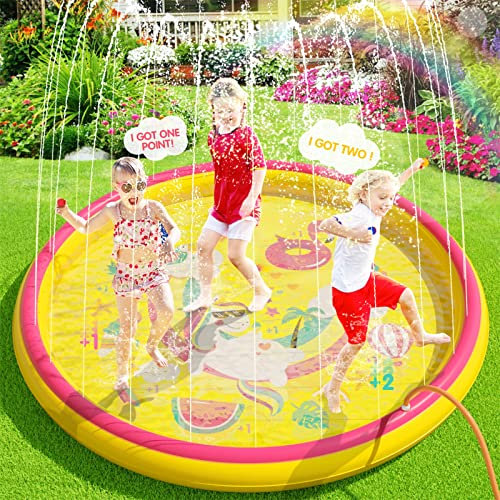 Peradix Tappetino Gioco d'Acqua per Bambini, 170cm Spruzzi e Splash da Giardino, Gonfiabile, Piscina all'Aperto Giocattoli per Piccoli (Rotondo)