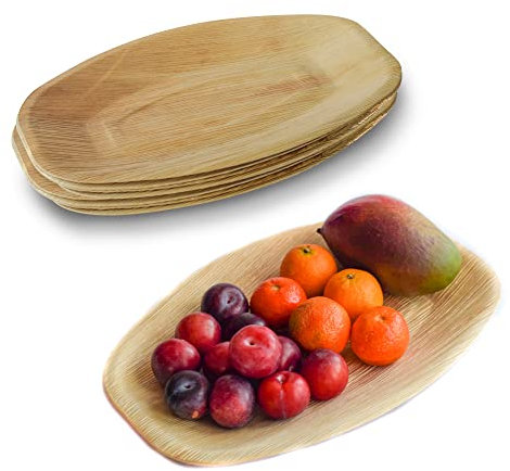 DISPOSABLE GREEN Platos desechables ovalados, bandeja para servir Areca, plato de servir para fiestas, bodas, catering y más, 25 cmx36 cmx2 cm, 10 piezas
