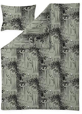 Finlayson Mumin-Bettwäsche-Set, Wald, Hellgrün, Schwarz, 150 x 210 cm, 50 x 60 cm, GOTS