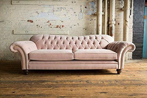 jvmoebel Design Sofa 3 Sitzer Couch Chesterfield Polster Sitz Garnitur Leder Textil Rosa