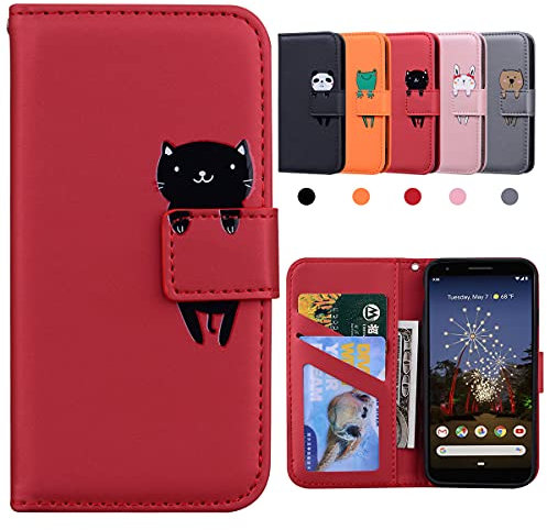 Coque Google Pixel 3a, Pochette Protection avec Fermeture Magnétique, Flip Case Compatible, Rouge