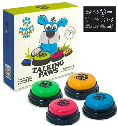 Talking Paws - Recordable Training Buttons for Dogs, Puppy & Pets. Free Stickers. Train Your Dog Easily To Press Buzzers And Voice What They Want To Do. The Perfect Present For Your Pet.