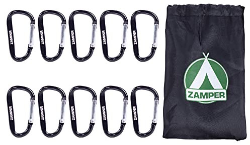 Zamper Karabiner-Haken Set Aluminium - 10 Stück Beutel - Carabiner Karabiener Gefederter Verschluss D-Form Aluminium