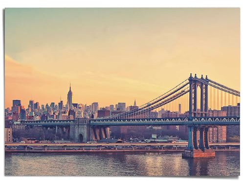 REINDERS Giant Poster XXL, New York Manhattan Bridge, Schlafzimmer, Bilder, Wanddeko, Room Decor, Papier, Beige, 100x140cm