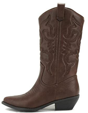 Soda Damen-Stiefelette mit runder Zehenpartie, Wildlederimitat, gestapelter Absatz, Western-Stief, Light Taupe, 40 EU