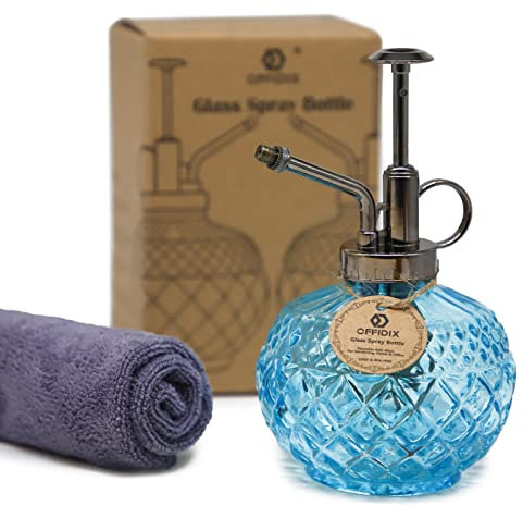 OFFIDIX Brumisateur en verre pour plantes - 300 ml - Style vintage - Avec pompe supérieure en plastique - Arrosoir à fleurs pour plantes en pot d'intérieur et jardin extérieur - Nettoyage (bleu)