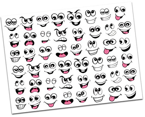 48 lustige Mund und Augen Aufkleber 28 x 21 cm witzige Sticker für Kinder basteln Deko Geschenke Scrapbooking schwarz weiß DIY selbstklebend R185 (1 Bogen)