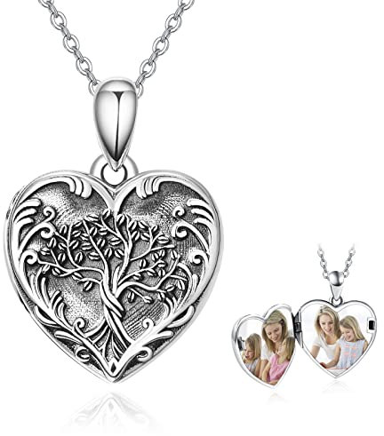KINGWHYTE Baum des Lebens-Herz-Medaillon-Halskette aus 925er Sterlingsilber, die Bilder für Frauen, Ehefrau, Mutter, Geburtstag, Valentinstag, Erinnerungsgeschenke enthält
