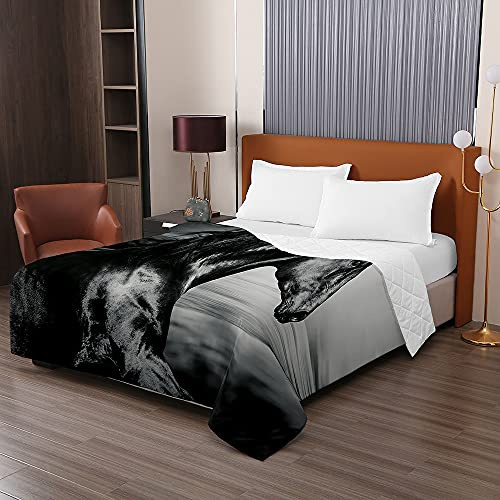 Odot Tagesdecke Bettüberwurf Steppdecke, 3D Pferd Drucken Bedspreads aus Mikrofaser Unterfüttert und Gesteppt Waschbare weich Wohndecke für Einzelbett Doppelbett (150x200cm,Dunkles Pferd)