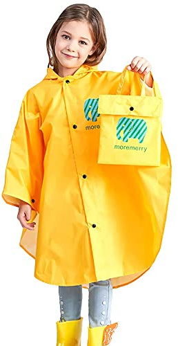 CHINYROZA Chubasquero Niño Poncho de Lluvia Impermeable Niña con Bolsa, Amarillo L/105-120cm