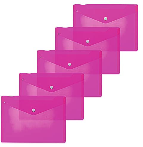HERMA 20058 Dokumententaschen A5 transparent pink rosa, 5 Stück, kleine Sichttaschen Umschläge mit Druckknopf, Briefumschläge aus Plastik für Schule, Uni, Büro, Reise