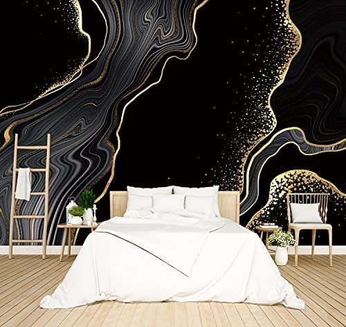 BZHXBZ - Black and Gold Marble Wallpaper Modern Bedroom Trendy Mens Room Decor murals Office Living Room tv Background Large Wall Mural - 183x120 Not Peel and Stick