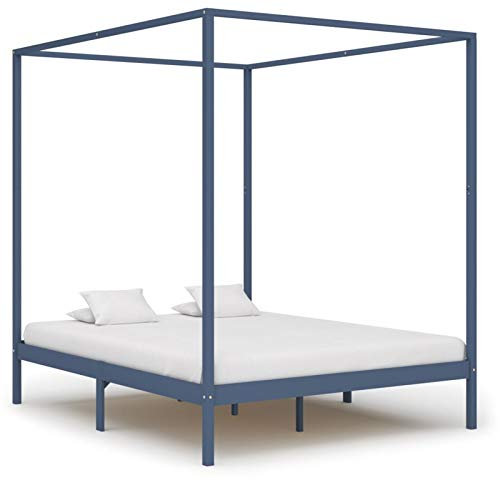 ZEYUAN Himmelbett-Gestell, Bett, Bettgestell, Jugendbett, Schlafzimmer Bett, Schlafzimmer Komplett, Bed Fram, Grau Massivholz Kiefer 180 x 200 cm